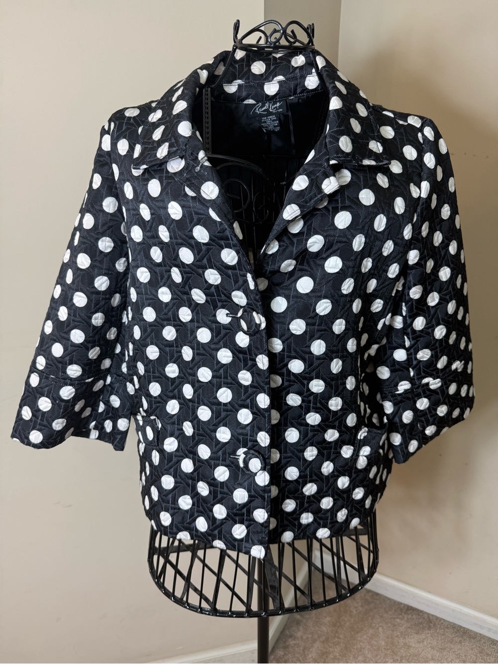 Russell Kemp NY Quilted Polka Dot Cropped Jacket Blazer Size 14